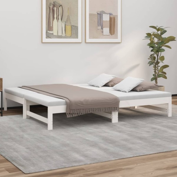 Pull-out bed, white, 2x(75x190)cm, solid pine wood
