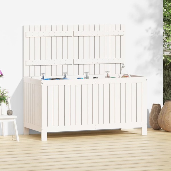 Garden storage box, white, 121x55x64cm, solid pine wood