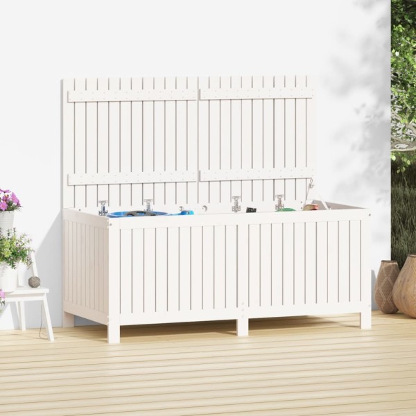 Garden storage box, white, 147x68x64cm, solid pine wood