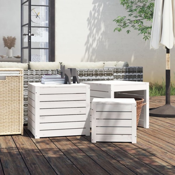 Set of garden boxes, 3 pcs., white, solid pine wood