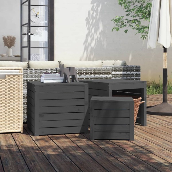Set of garden boxes, 3 pcs., gray, solid pine wood