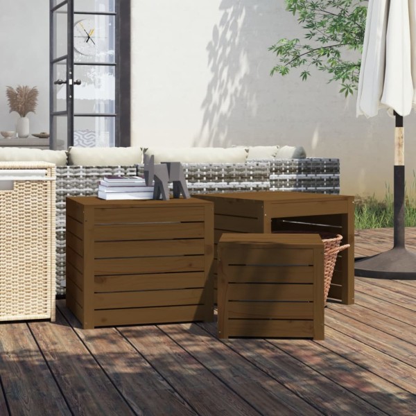 Set of garden boxes, 3 pcs., honey brown, solid pine
