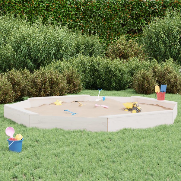 Sandbox with seats, white, solid pine, octagonal