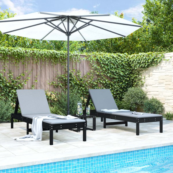 Sunbeds, 2 pcs., black, 199.5x60x74cm, solid pine