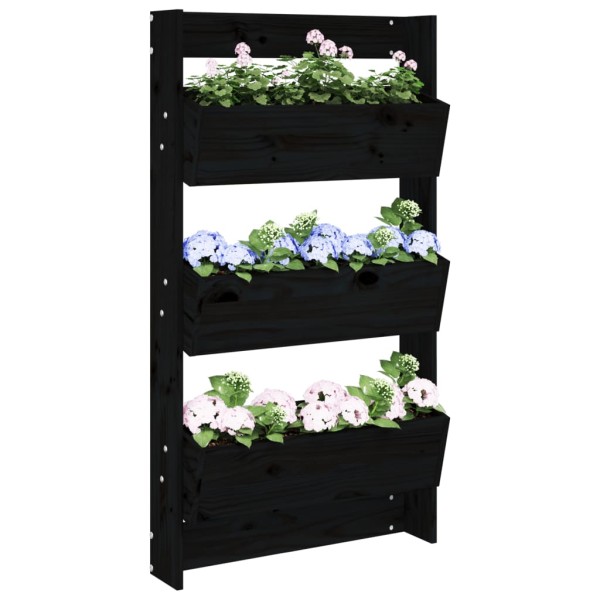 Wall trough, 3 floors, black, 60x18,5x110cm, pine