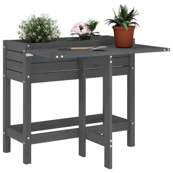 Garden bed with foldable table, grey, pine mast