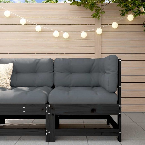 Corner sofa section with cushions, black, solid pine