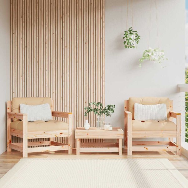 Garden chairs with cushions, 2 pcs., solid pine wood