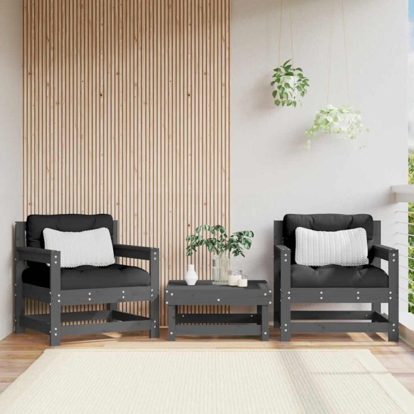 Garden chairs with cushions, 2 pcs., gray, solid pine