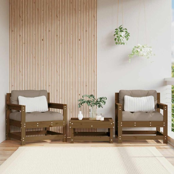 Garden chairs with cushions, 2 pcs., honey brown, solid pine