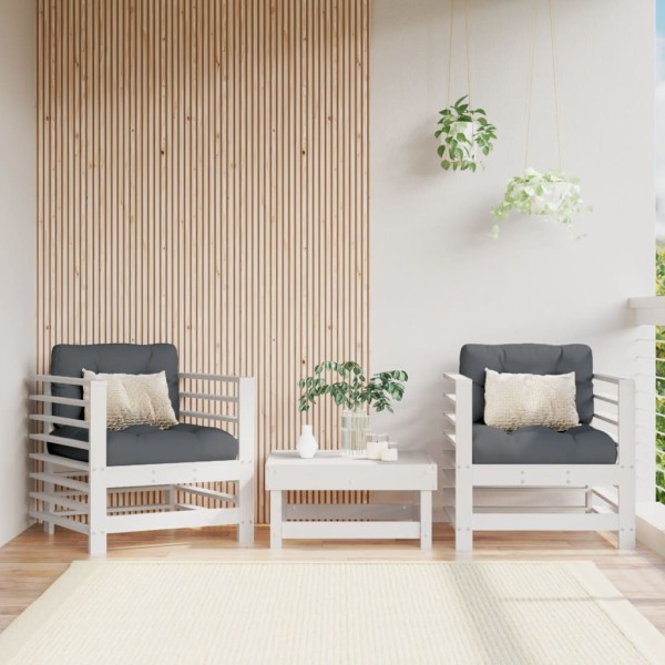 Garden chairs with cushions, 2 pcs., white, solid pine