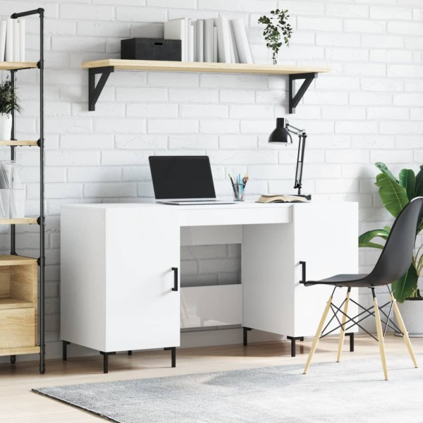 Desk, white, 140x50x75cm, wood, glossy
