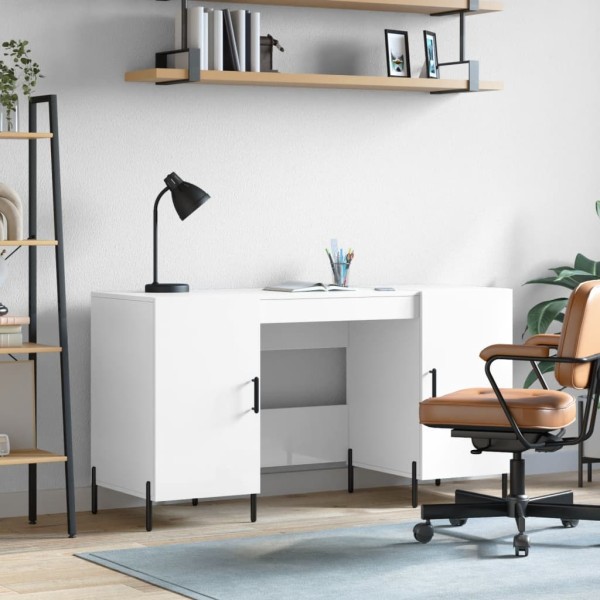 Desk, white, 140x50x75cm, wood, glossy