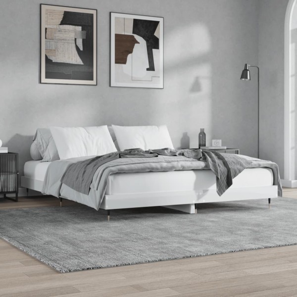 Bed frame, white, 140x200cm, processed wood, glossy