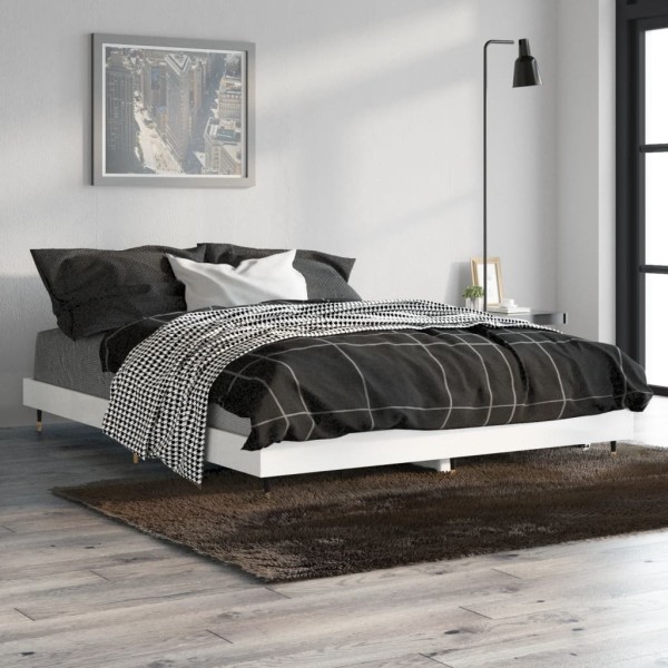 Bed frame, white, 140x190cm, processed wood, glossy