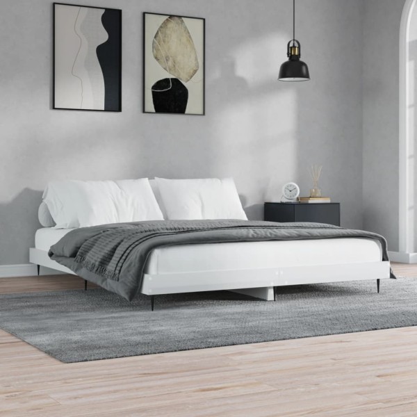 Bed frame, white, 160x200cm, processed wood, glossy