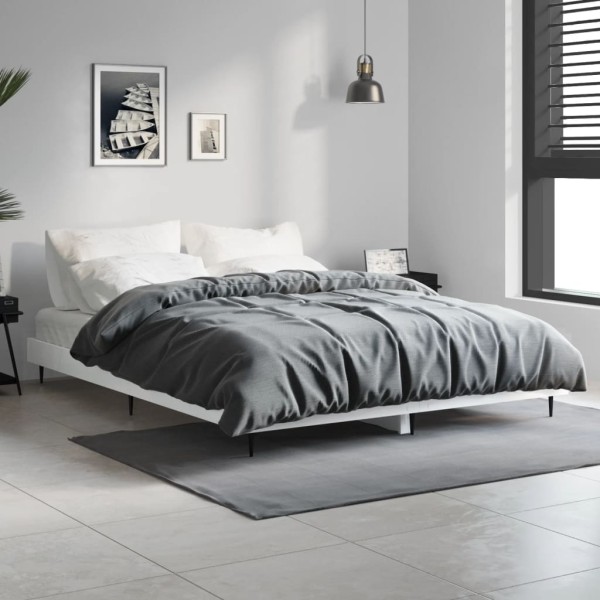 Bed frame, white, 135x190cm, treated wood, glossy