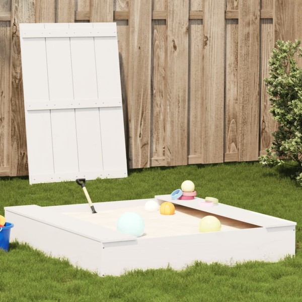 Sandbox with lid, white, 111x111x19.5cm, solid pine