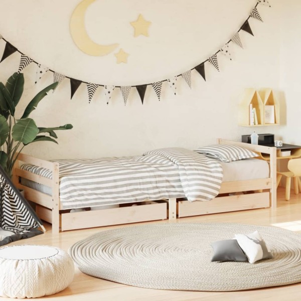 Children's bed frame with drawers, 90x190cm, solid pine