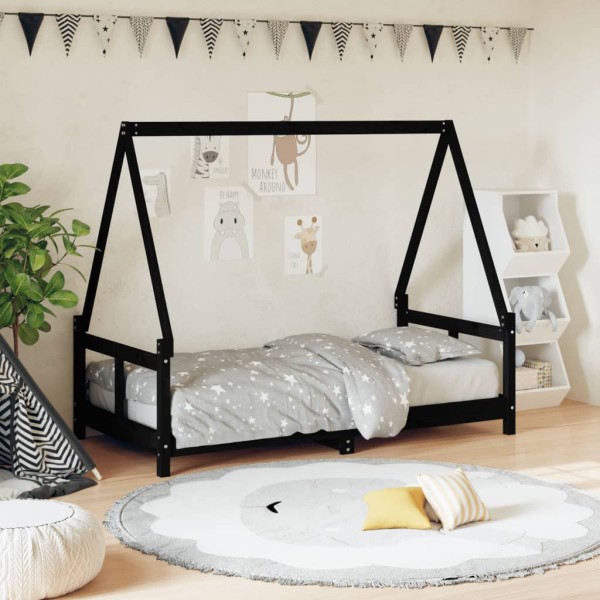 Children's bed frame, black, 80x160cm, solid pine