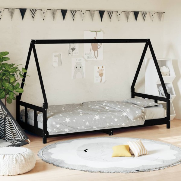 Children's bed frame, black, 90x190cm, solid pine