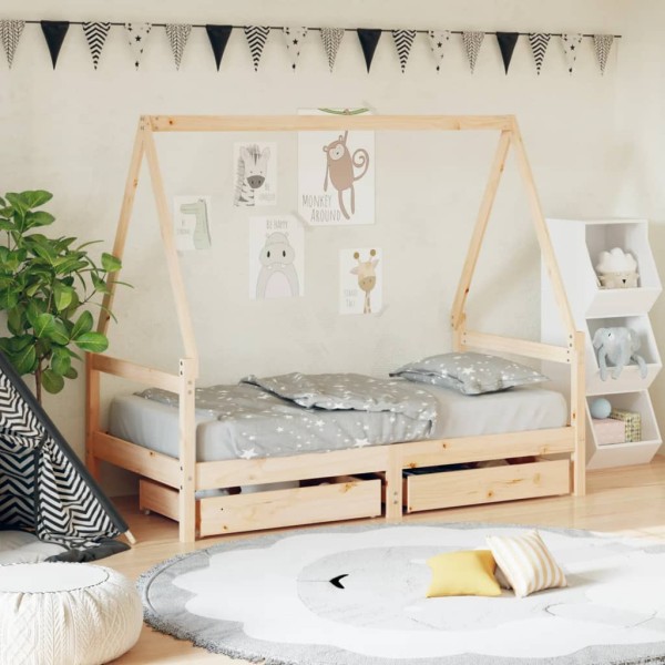 Children's bed frame with drawers, 80x160cm, solid pine