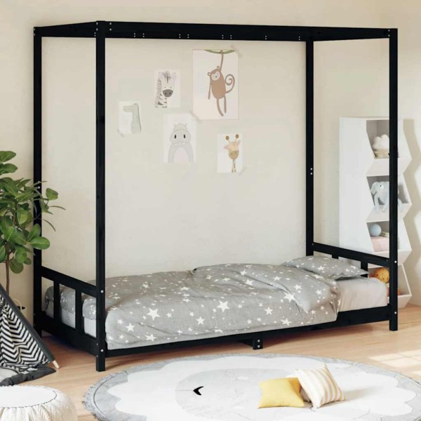 Children's bed frame, black, 90x190cm, solid pine