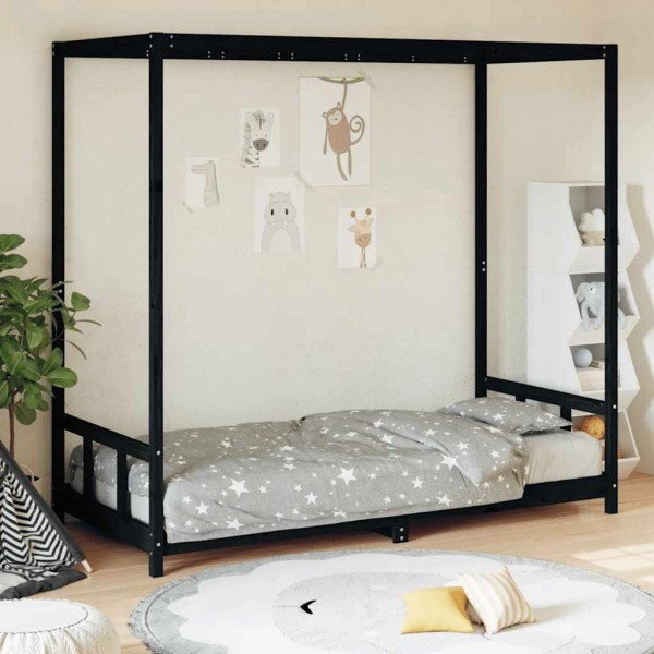 Children's bed frame, black, 90x200cm, solid pine