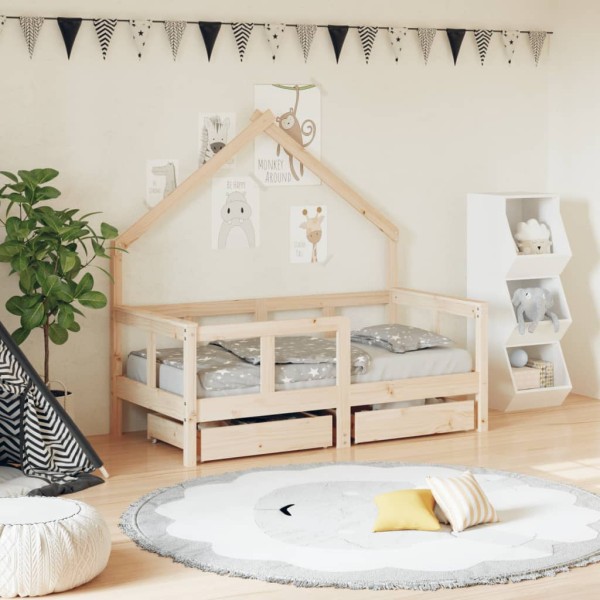 Children's bed frame with drawers, 70x140cm, solid pine