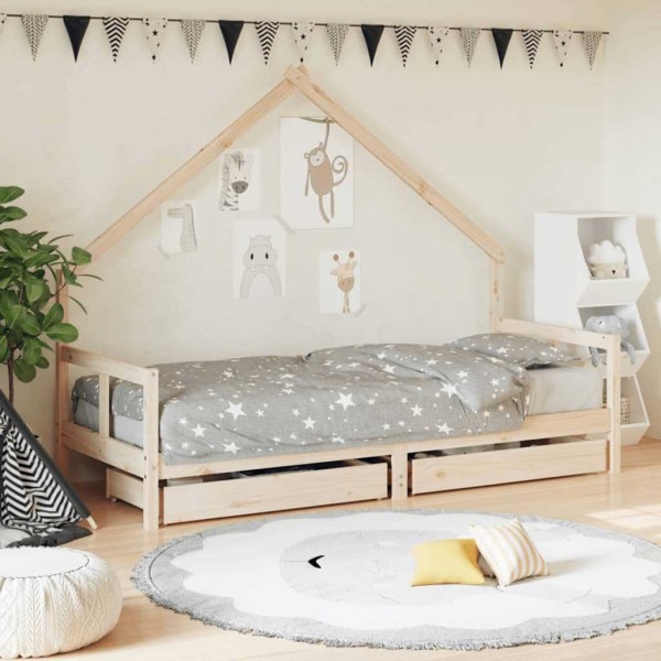 Children's bed frame with drawers, 80x200cm, solid pine