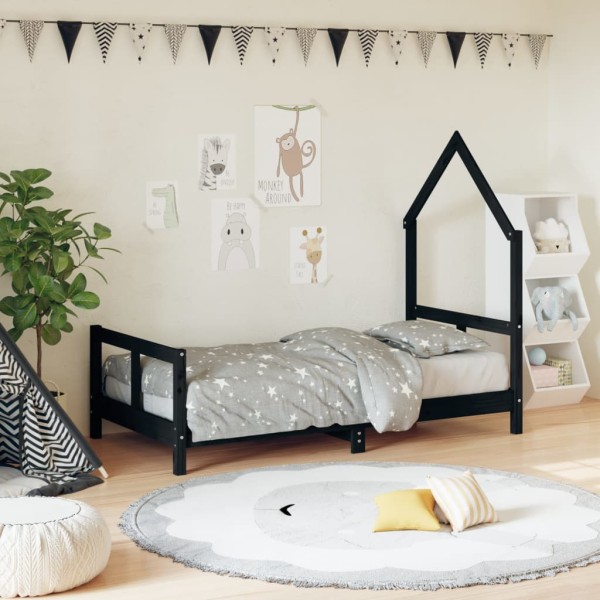 Children's bed frame, black, 80x160cm, solid pine