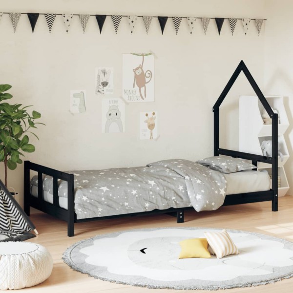 Children's bed frame, black, 90x190cm, solid pine
