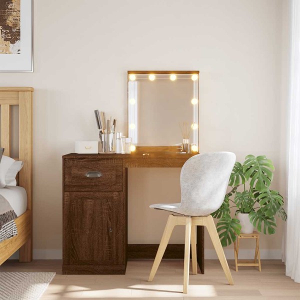 Dressing table with LED lights, brown, 90x42x132.5cm