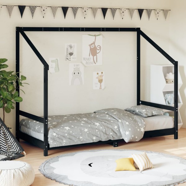 Children's bed frame, black, 90x190cm, solid pine
