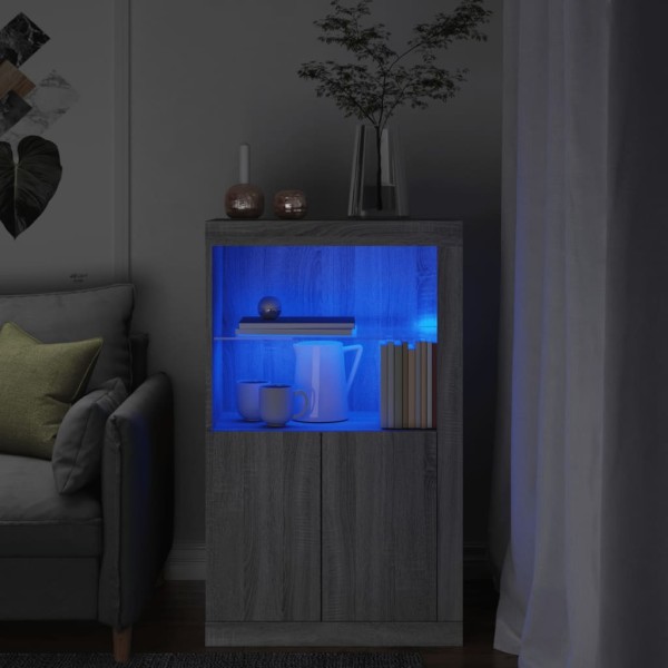 Side cabinet with LED lights, gray oak, wood
