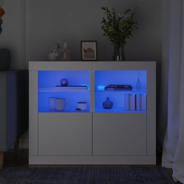 Side cabinets with LED lights, 2 pcs., white, wood