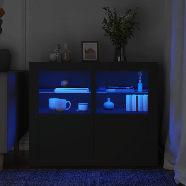 Side cabinets with LED lights, 2 pcs., black, wood