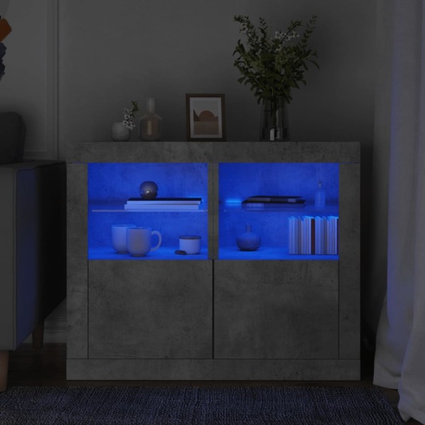 Side cabinets with LED lights, 2 pcs., concrete, wood