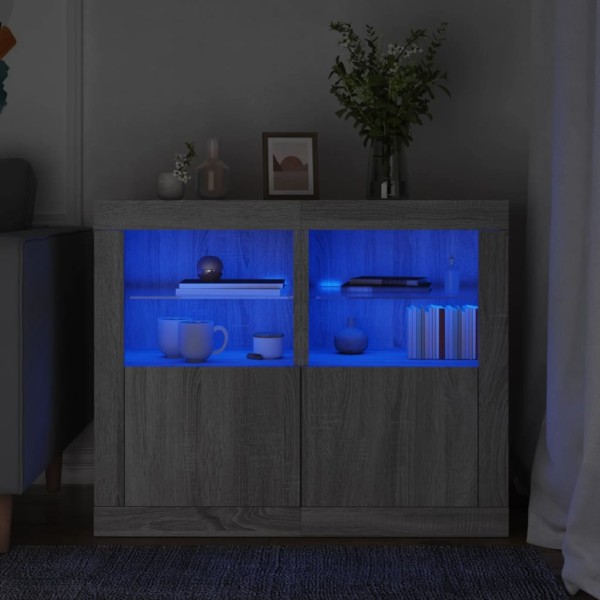 Side cabinets with LED lights, 2 pcs., gray oak