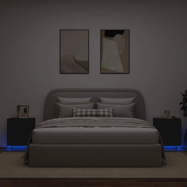 Bedside cabinets with LED lights, 2 pcs., black, wood