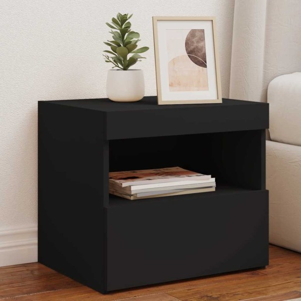 Bedside cabinets with LED lights, 2 pcs., black, 50x40x45cm