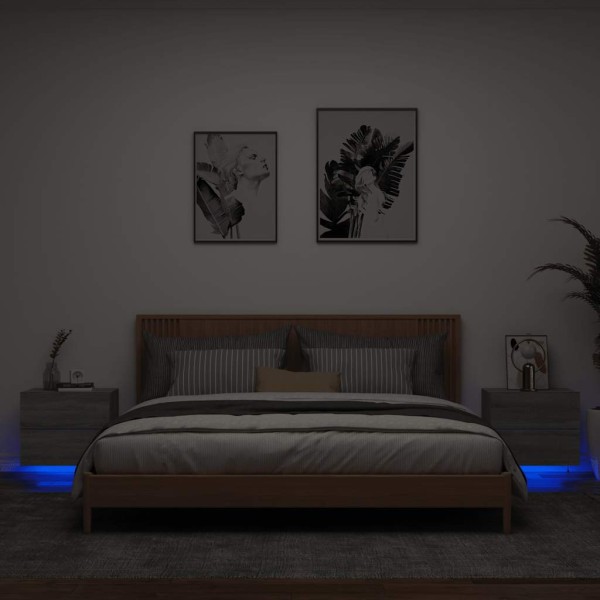 Wall-mounted bedside cabinets with LED, 2 pcs., gray oak