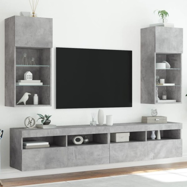 TV cabinets with LED lights, 2 pcs., concrete, 40.5x30x90cm