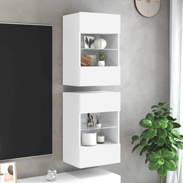 Wall cabinets with LED lighting for TV, 2 pcs., white, 40x30x60.5cm