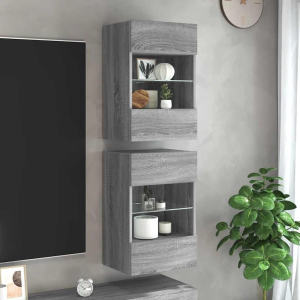 Wall cabinets with LED lighting for TV, 2 pcs., gray, 40x30x60.5cm