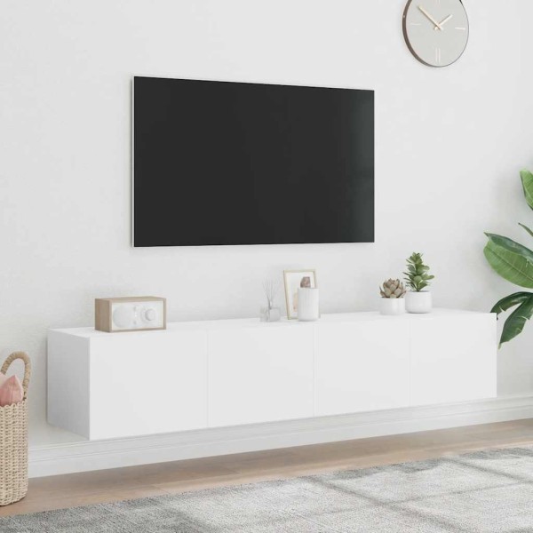 Wall-mounted TV cabinets with LED, 2 pcs., white, 80x35x31cm
