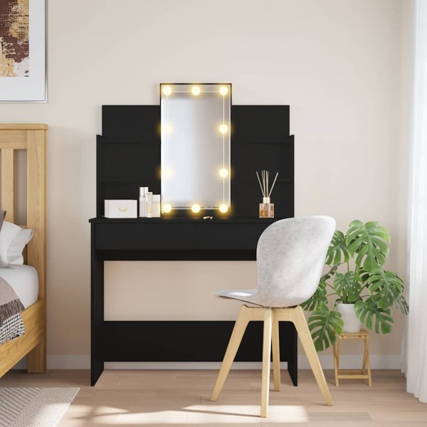Dressing table with LED lights, black, 96x40x142cm