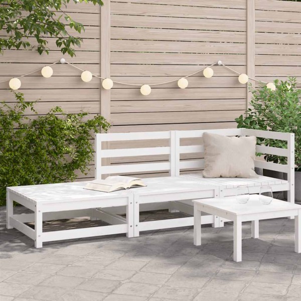 Two-seater garden sofa with footrest, white, solid pine wood