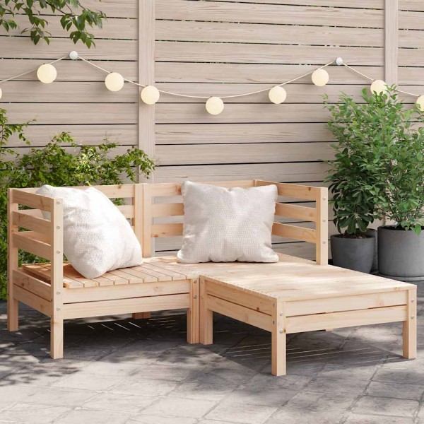 Double garden sofa with footrest, solid pine wood
