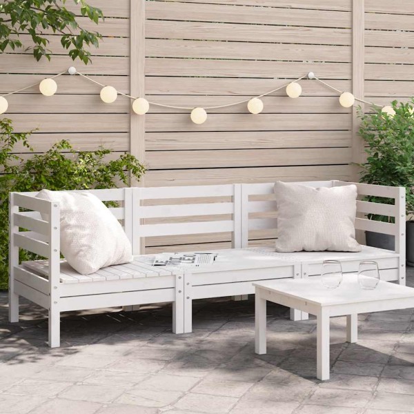 Three-seater garden sofa, white, solid pine wood